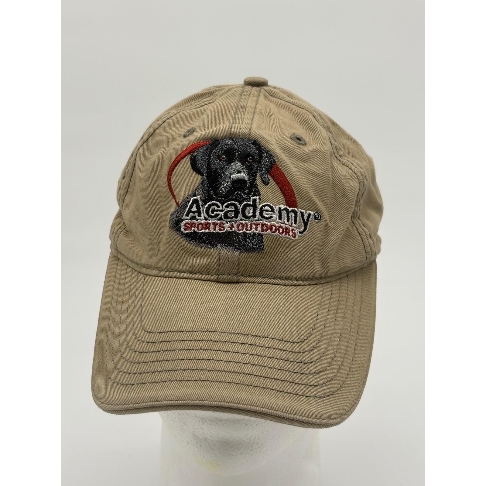 Academy Sports Outdoors Dog Logo Hat Beige Strapback Cap Embroidered Dad Hat